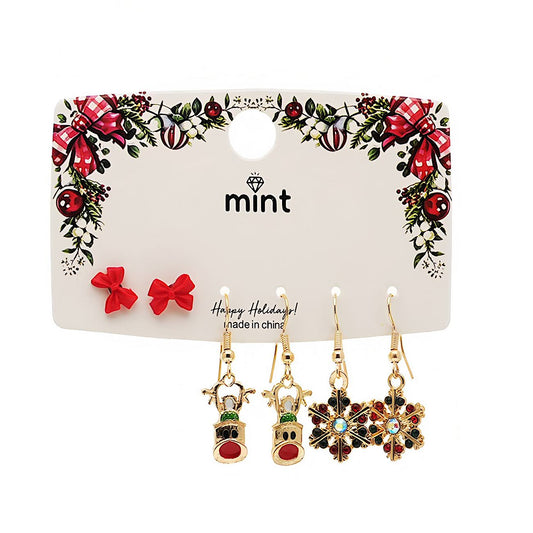 Christmas Reindeer & Snowflake 3 Pair Assorted Earring Set