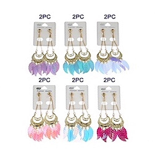 Holographic Leaf Tassel Earring