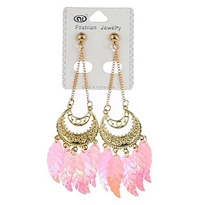 Holographic Leaf Tassel Earring