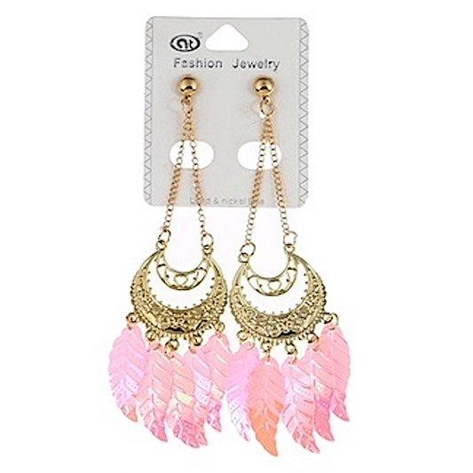 Holographic Leaf Tassel Earring