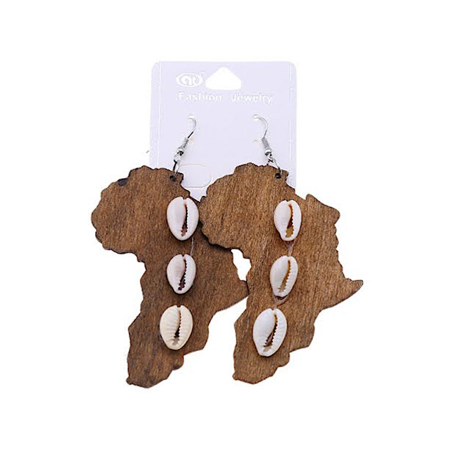 JAE34889 - Africa Shell Wood Earring