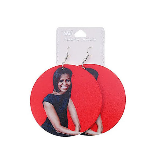 JAE35463 - Michelle Obama Wood Earring