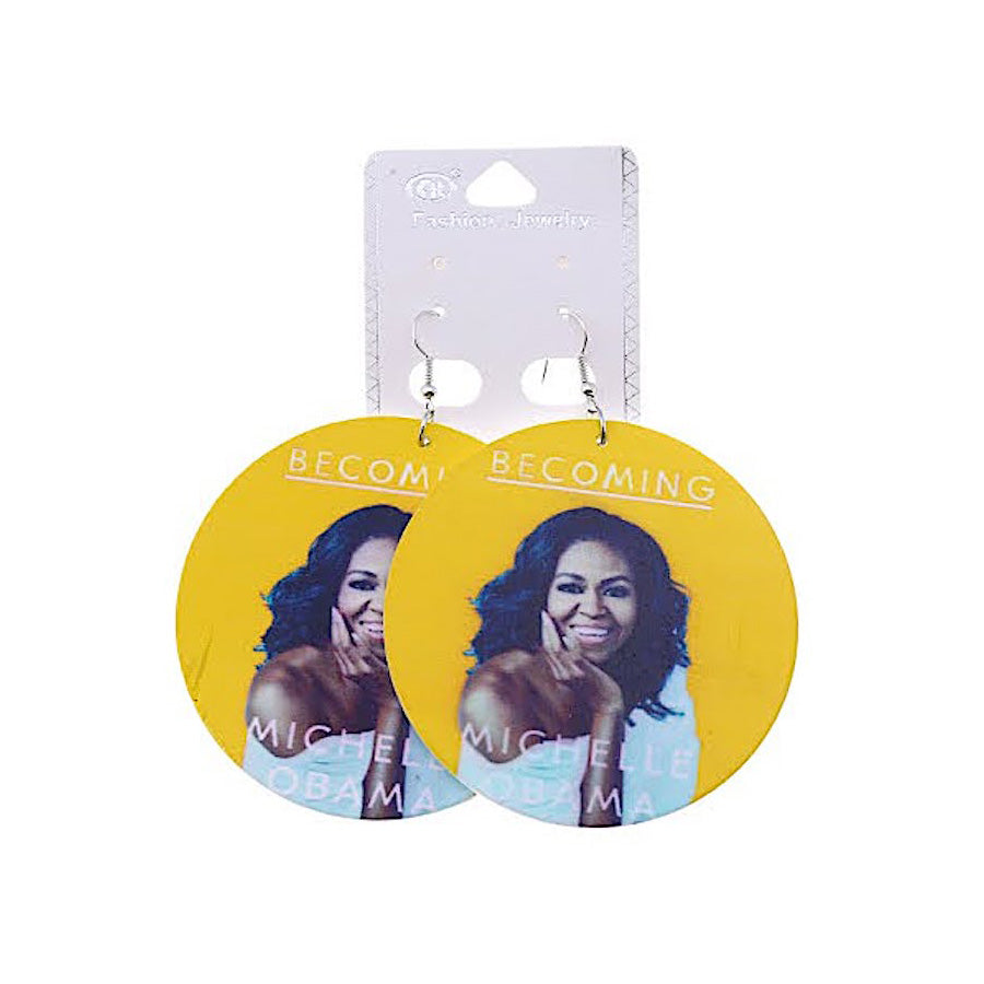 JAE35464 - Michelle Obama Wood Earring