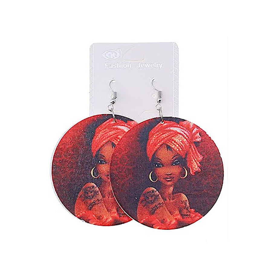 JAE35600 - African Woman Wood Earring