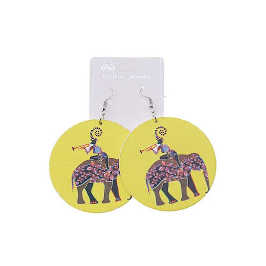 JAE35602 - African Elephant Wood Earring