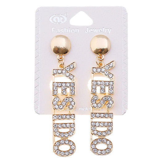 JAE35661 - Rhinestone Yes I Do Earring