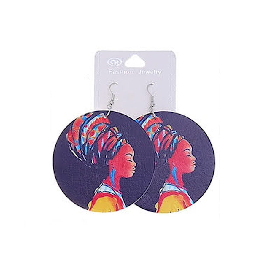 JAE35920 - African Woman Wood Earring