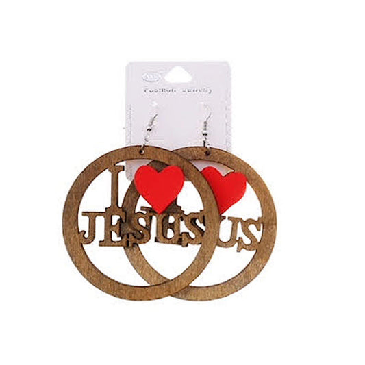 JAE35927 - I Love Jesus Wood Earring