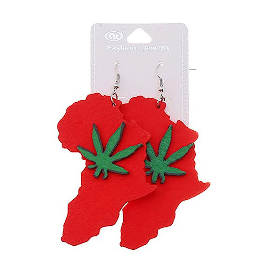 JAE35935 - Marijuana Leaf Wood Earrings