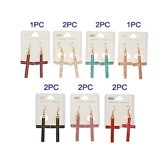 Rhinestone Cross Fish Hook Earring