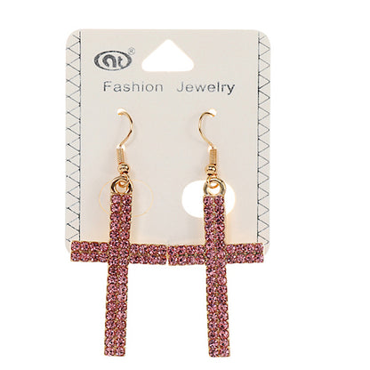 Rhinestone Cross Fish Hook Earring
