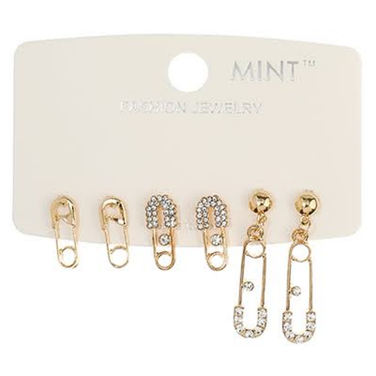 JAE40653 - 3 Pair Paper Clip Earring Set