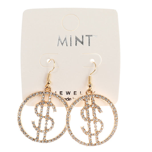 Rhinestone Dollar Sign Fish Hook Earring