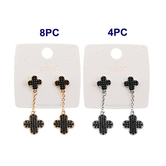 JAE44615BK - Rhinestone Black Clover Drop Earring