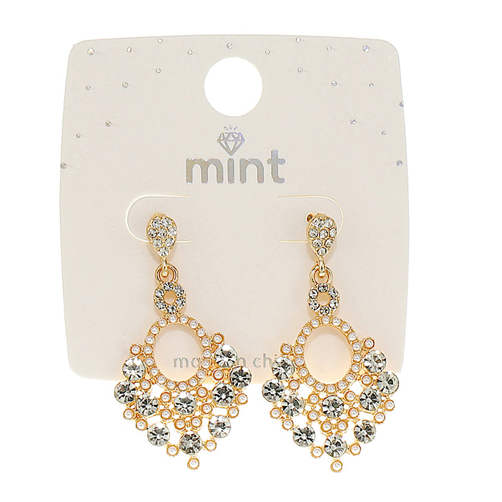 JAE45514 - Rhinestone Pearl Drop Earring