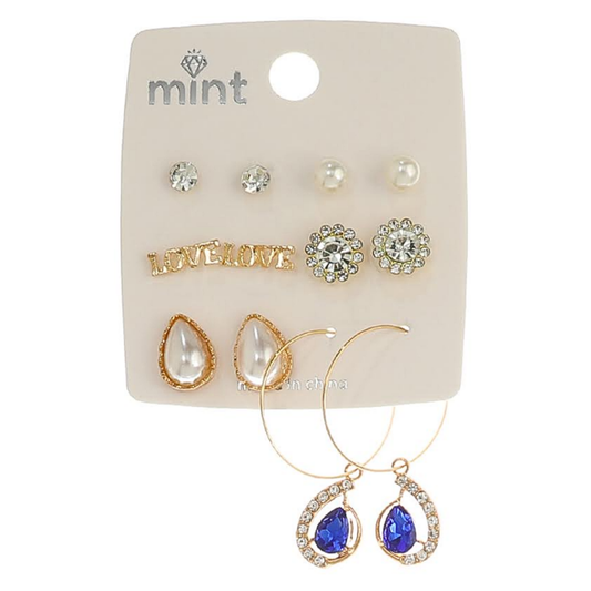 JAE45596 - 6 Pair Crystal Earring Set