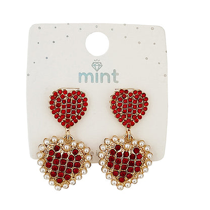 JAE46172 - Rhinestone & Pearl Heart Earring