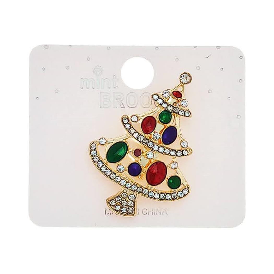 JAH48439 - Rhinestone Christmas Tree Brooch