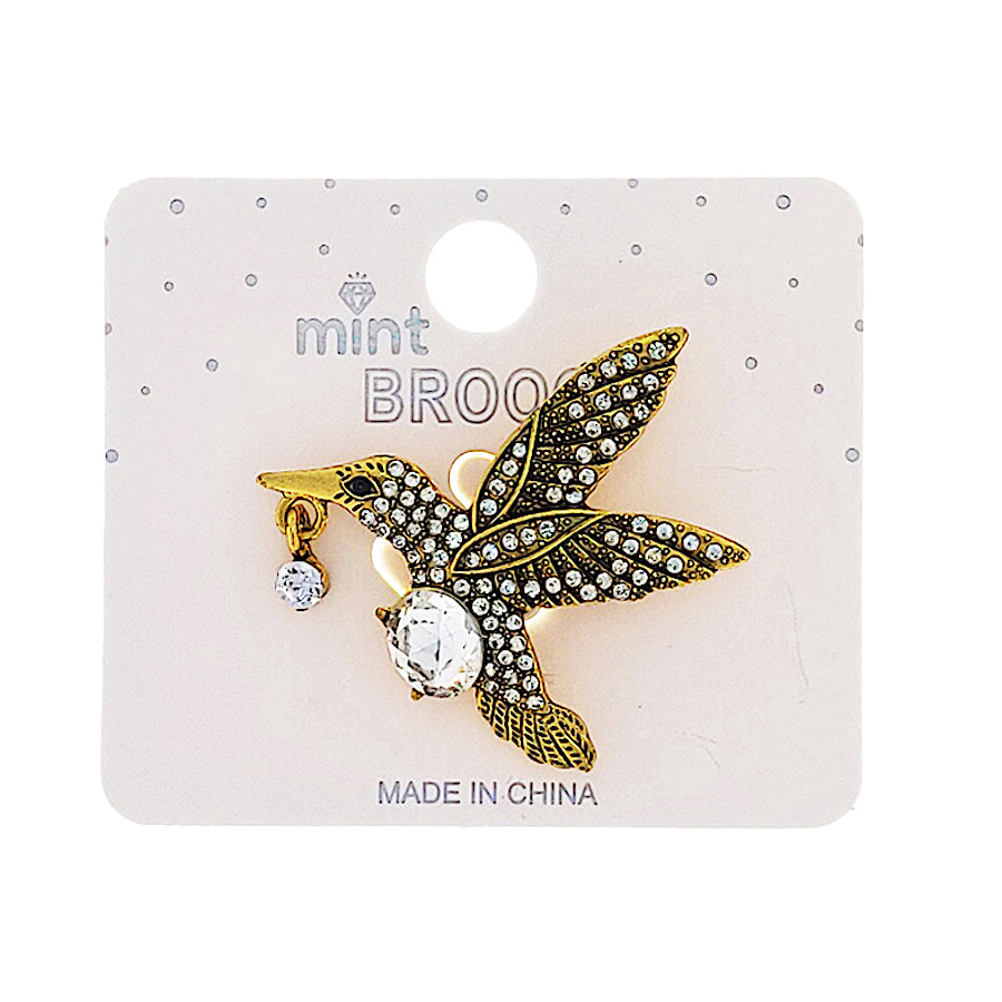 JAH48750 - Rhinestone Hummingbird Brooch