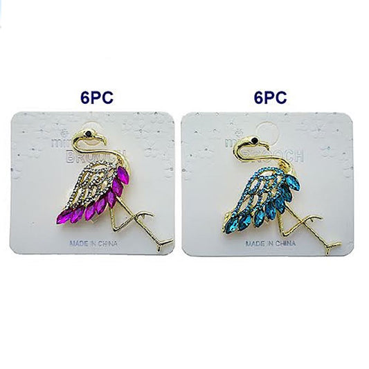 Rhinestone Crane Brooch