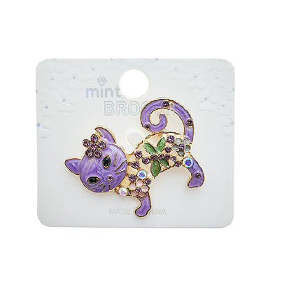 Enamel Flower Cat Brooch
