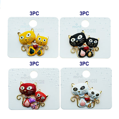 Enamel Cat Pair Brooch