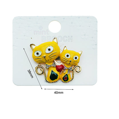 Enamel Cat Pair Brooch