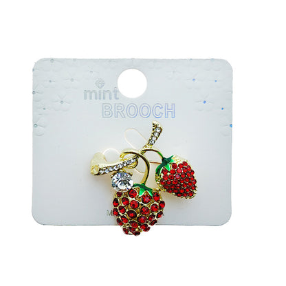 Rhinestone Strawberry Brooch