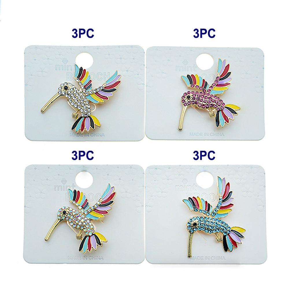 Rhinestone Enamel Hummingbird Brooch