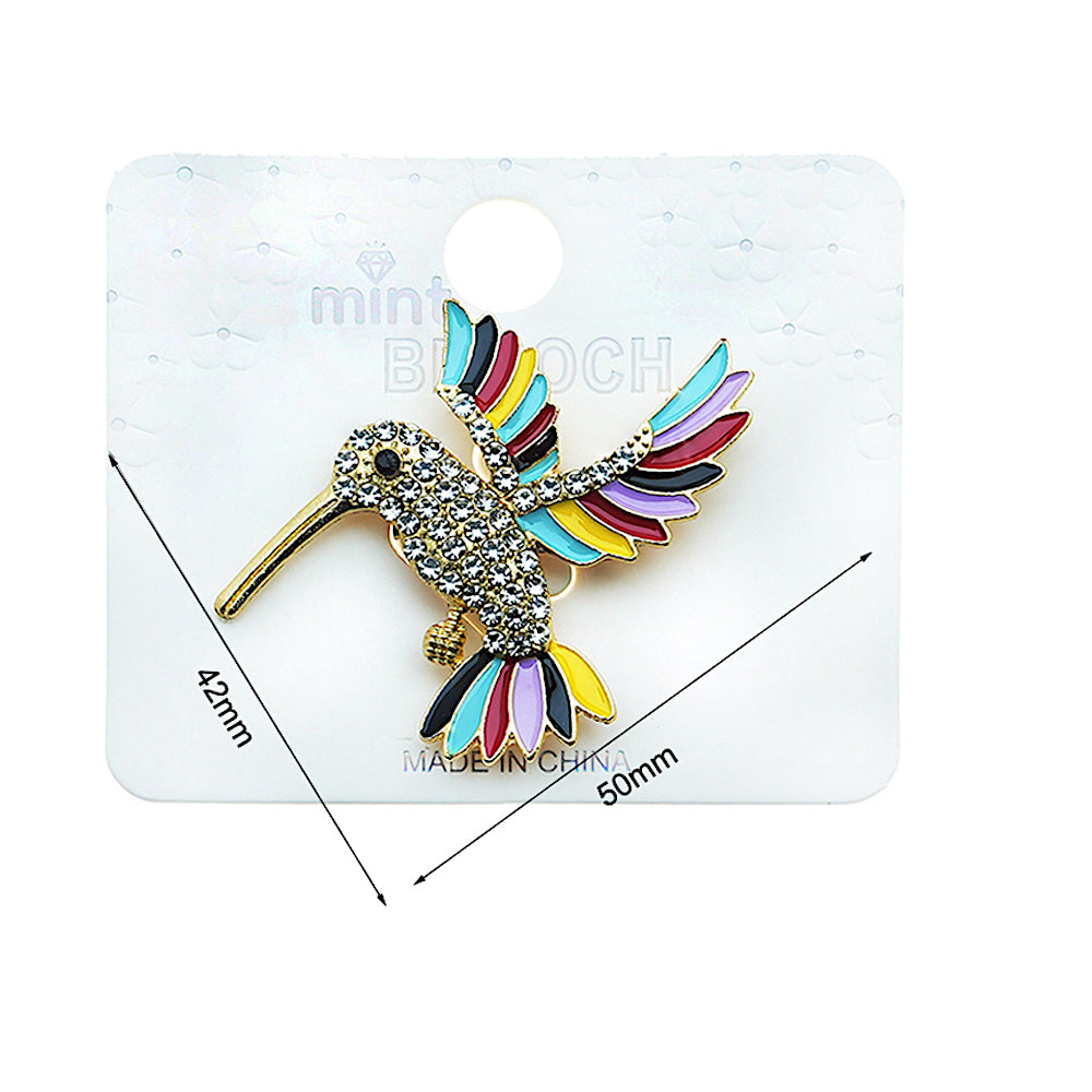 Rhinestone Enamel Hummingbird Brooch