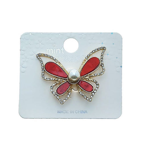 Rhinestone Pearl Butterfly Brooch