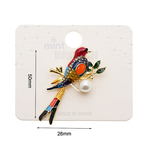 Rhinestone Enamel Perched Bird Brooch