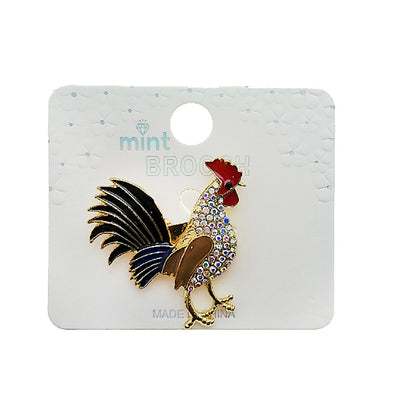 Rhinestone Rooster Brooch
