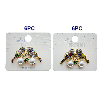 Rhinestone Lovebirds Pearl Brooch