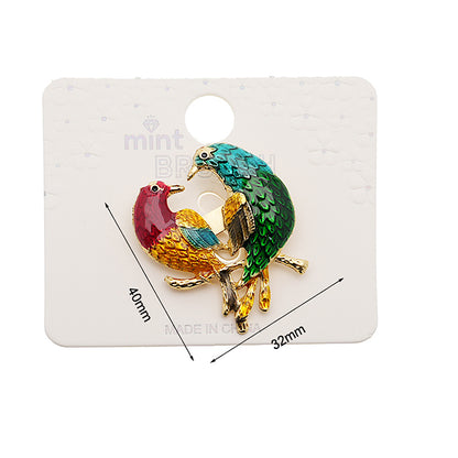 Enamel Perched Lovebirds Brooch