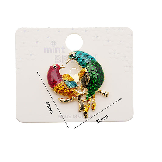 Enamel Perched Lovebirds Brooch