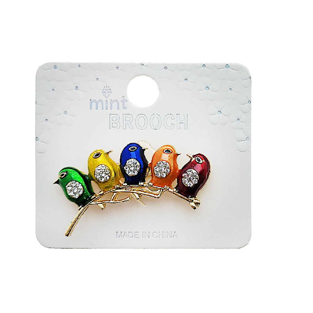Enamel Perched Birds Brooch
