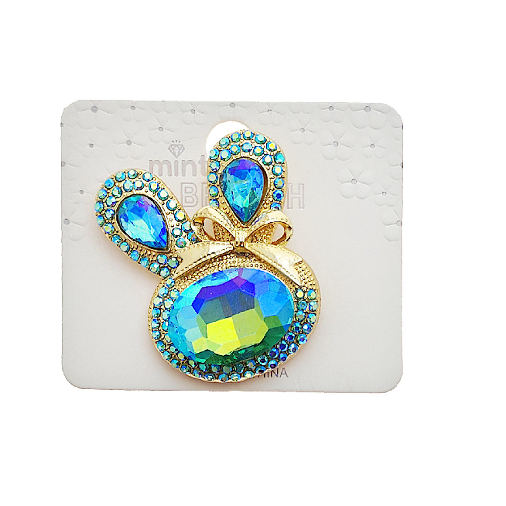 Iridescent Crystal Rabbit Head Brooch