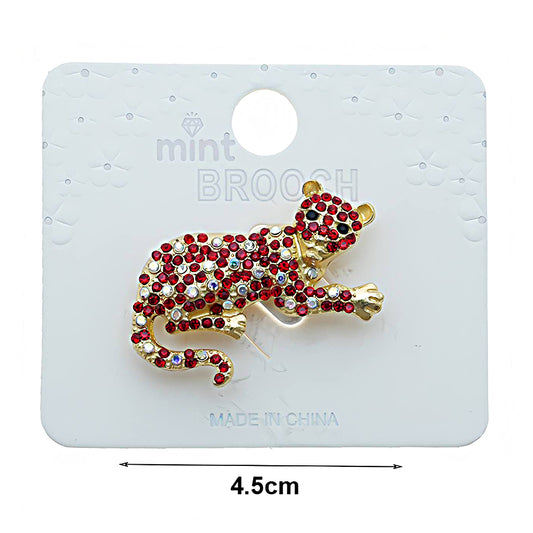 Rhinestone Leopard Brooch