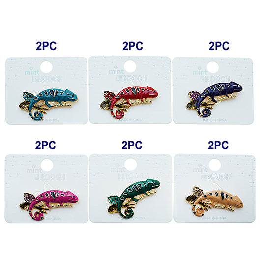Enamel Perched Chameleon Brooch