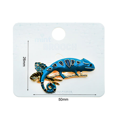Enamel Perched Chameleon Brooch