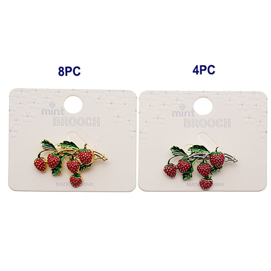 Enamel Strawberry Branch Brooch