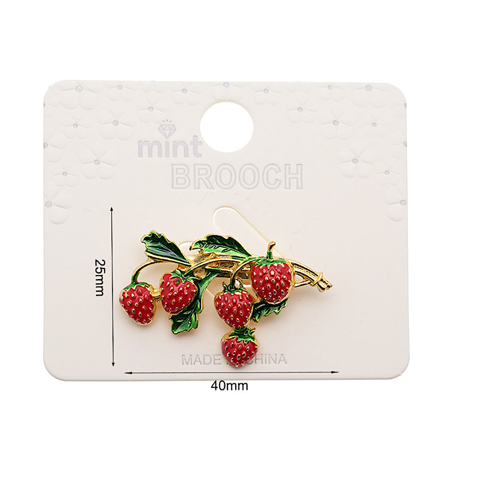 Enamel Strawberry Branch Brooch