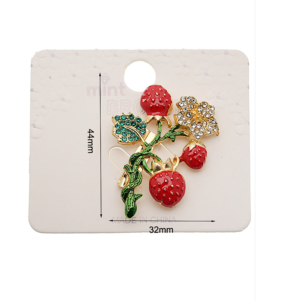 Enamel Strawberry Flower Brooch