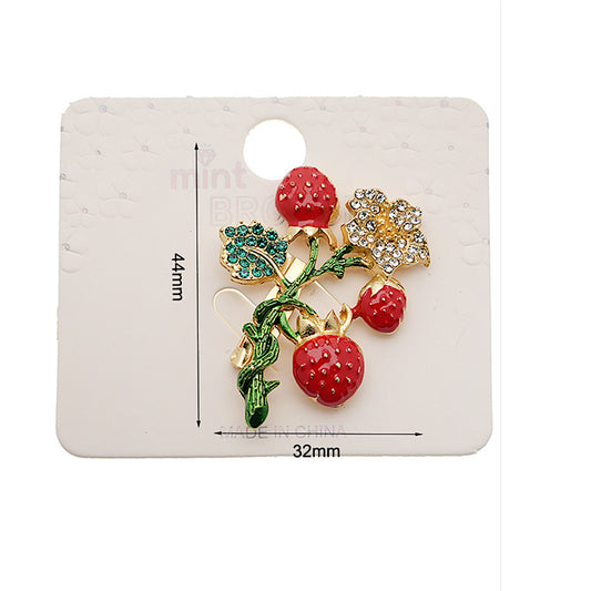 Enamel Strawberry Flower Brooch