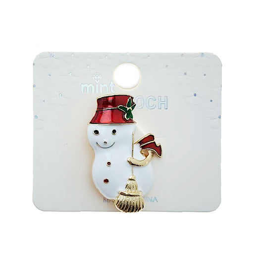 Enamel Christmas Snowman Brooch Pin