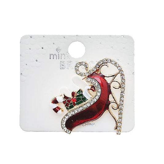 Enamel Christmas Sleigh Brooch Pin