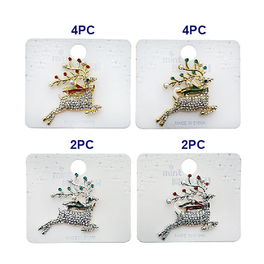 Rhinestone Christmas Reindeer Brooch Pin