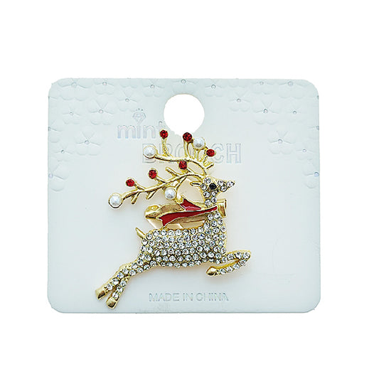 Rhinestone Christmas Reindeer Brooch Pin