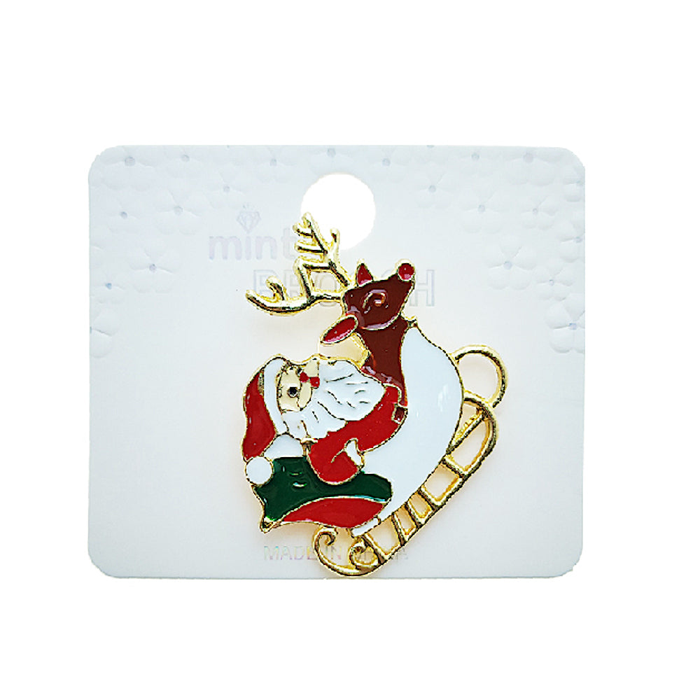 Enamel Christmas Santa's Sleigh Brooch Pin